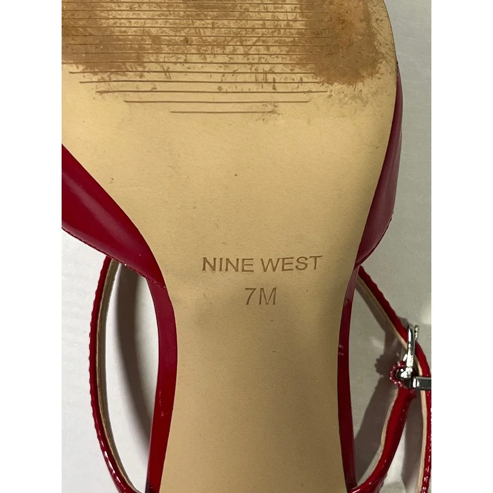 Nine West Red Patent Leather Pointed Toe Mary Jane Stiletto Heels Womens Size 7M